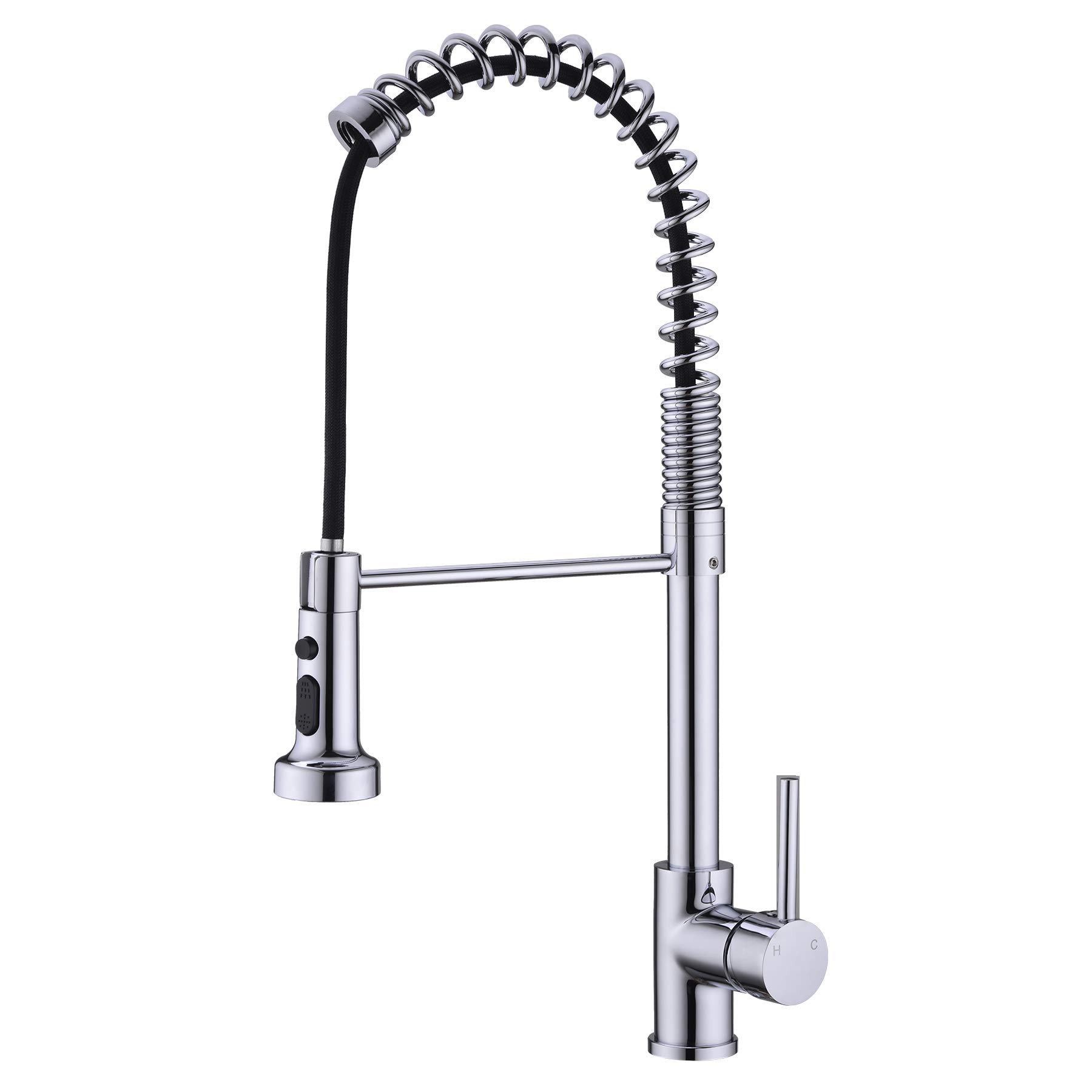 Kitchen Faucet, Polished Chrome Kitchen Sink Faucet, Pre Rinse Single Handle Stainless Steel Spring Kitchen Faucet with Pull Down Sprayer