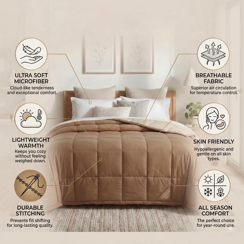 Image of SANMARINO Reversible Single Size Comforter 220 GSM Microfiber | Single Bed AC Comforter /Blanket for Winter & All Season | Soft Lightweight Quilt /Duvet (60 x 90 Inches, Mocha Brown)