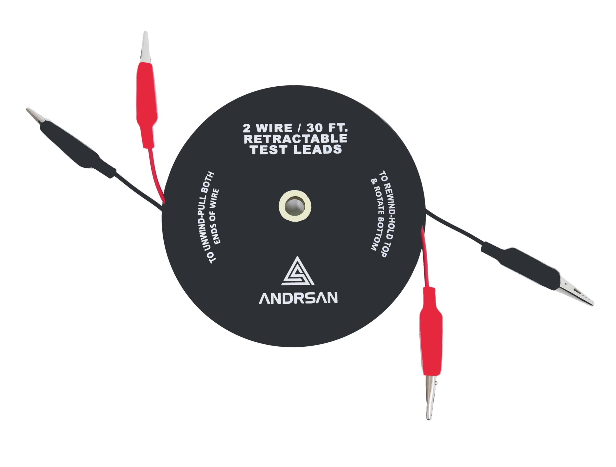 9,2 m lange einziehbare 2-adrige Prüfdrähte mit 5,1 cm Krokodilklemmen, 18 Gauge elektrischer Kupferdraht, stoßfeste Spule, schwarz