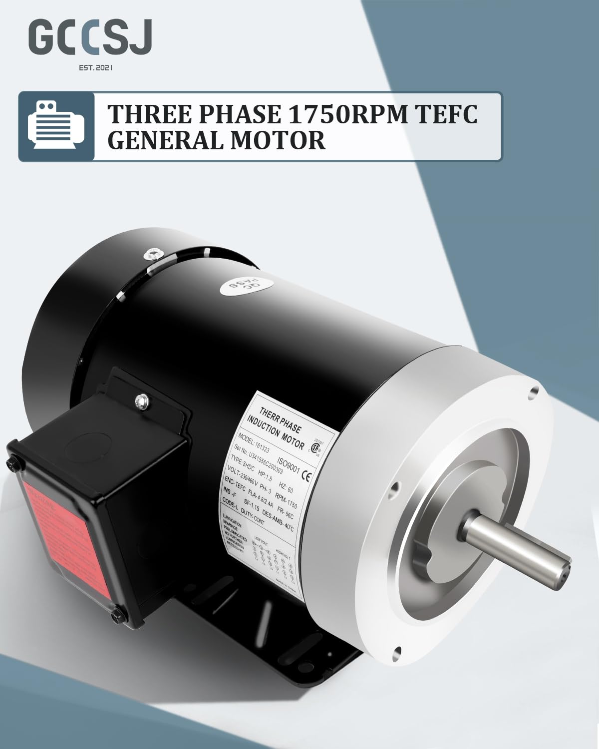Electric Motor 1.5HP, Air Copmpressor Motor, 1750 RPM General Purpose Motor, Three Phase Motor 5/8"Shaft Diameter 56C TEFC 230/460V
