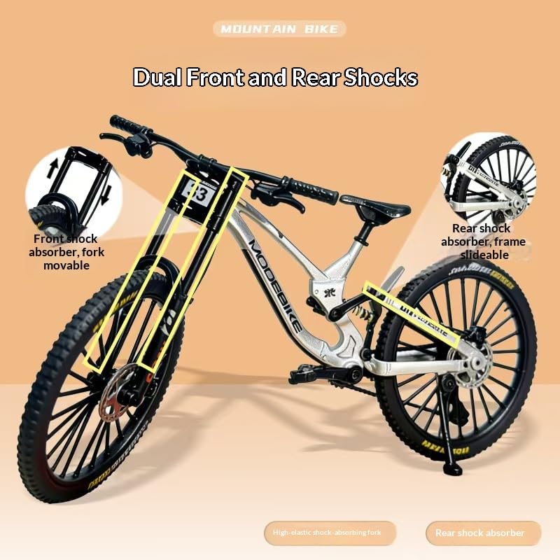 Bicicleta de montaña de metal 1:10 miniatura de colección con suspensión para decoración 3