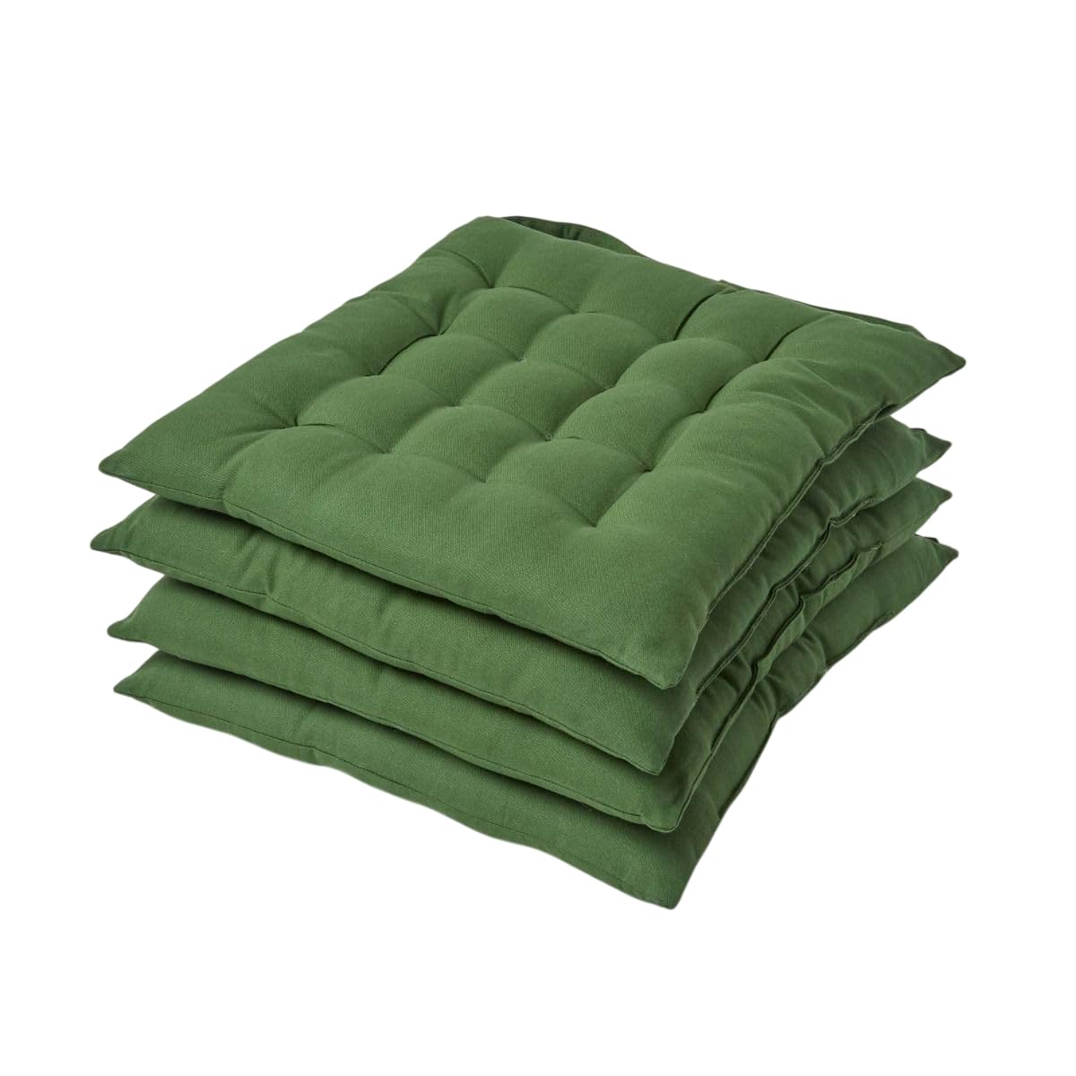 HOMESCAPES Dark Olive Green Seat Pads for Dining Chair, Set of 4 100% Cotton Chair Pads with Straps, 40x40 cm