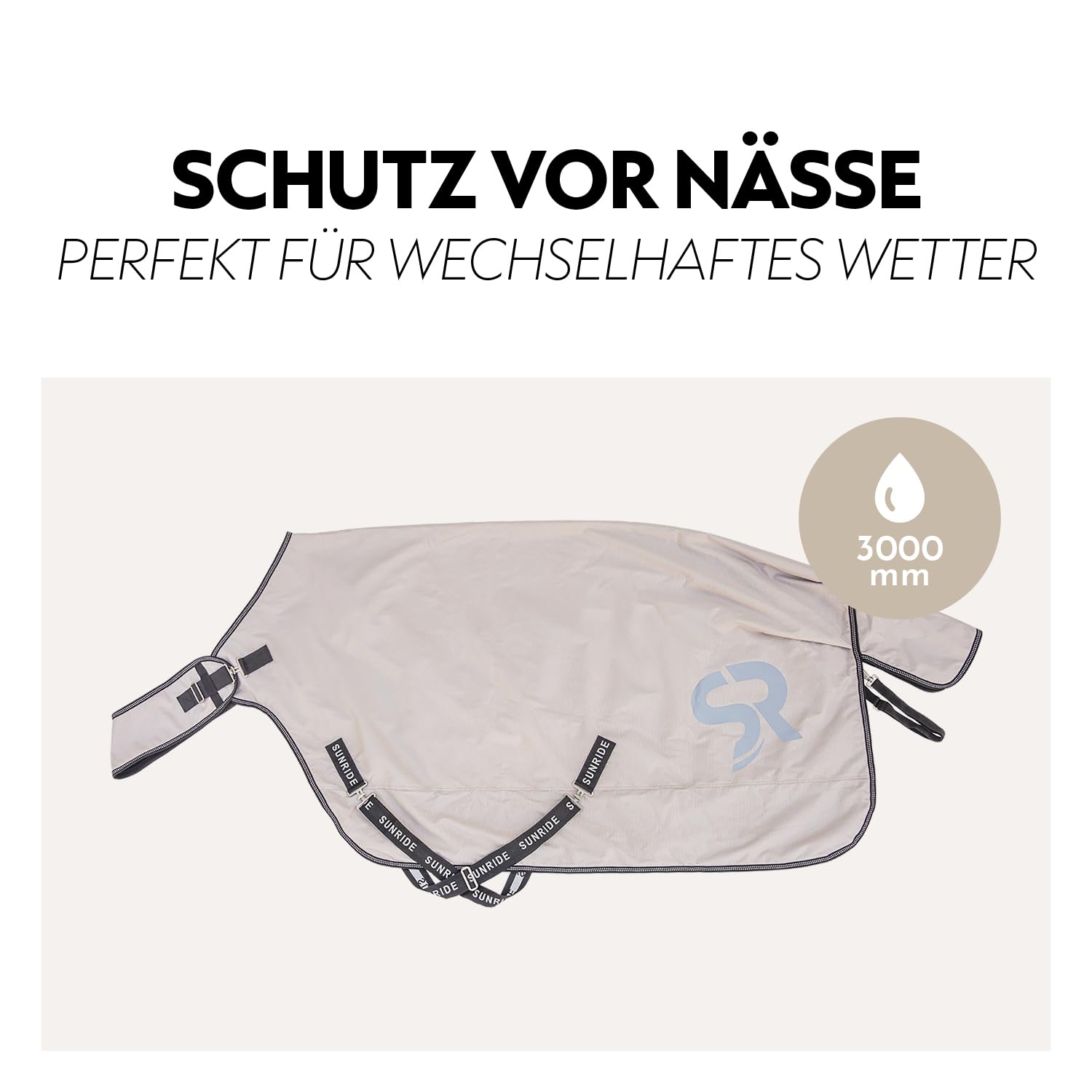 SUNRIDE Coperta da maneggio 0g per cavalli (Cornwell) - 100% impermeabile - 1200D - per giostra e allenamento alla longe - Colonna d’acqua 3.000 mm - con fodera in pile - traspirante (beige, 155 cm)