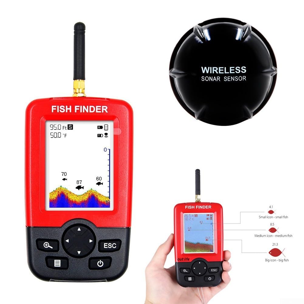 Sonar portátil buscador de peces de profundidad para barco con sonda de 40 m, alarma de profundidad, para pesca en hielo en el mar