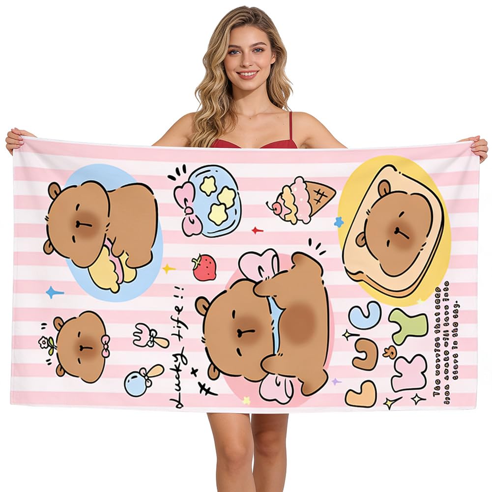 Nimblustoy Multicoloured Capybara Beach Towel, Quick Dry Microfibre Towels Super Absorbent Sandproof Beach Bath Towels Swimming Towel Lightweight 3D Print Beach Towel For Pool, Swim, Travel, Camping (75 * 150Cm)-C