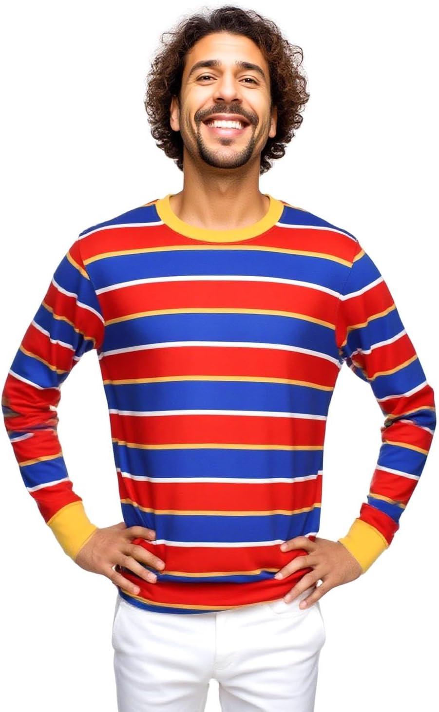 60 70s Adult Men's Vintage Striped Pullover Shirt Long Sleeve Retro Collared Top Halloween Costume Cosplay
