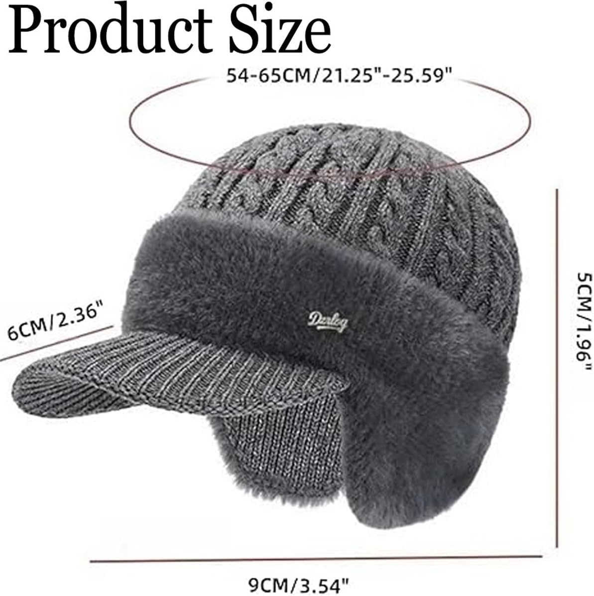 Cold Trapper Hat Ear Protection Knitted Hat Men’s Winter Hats with Brim and Ear Flaps Cozy Head Beanie Stocking Cap