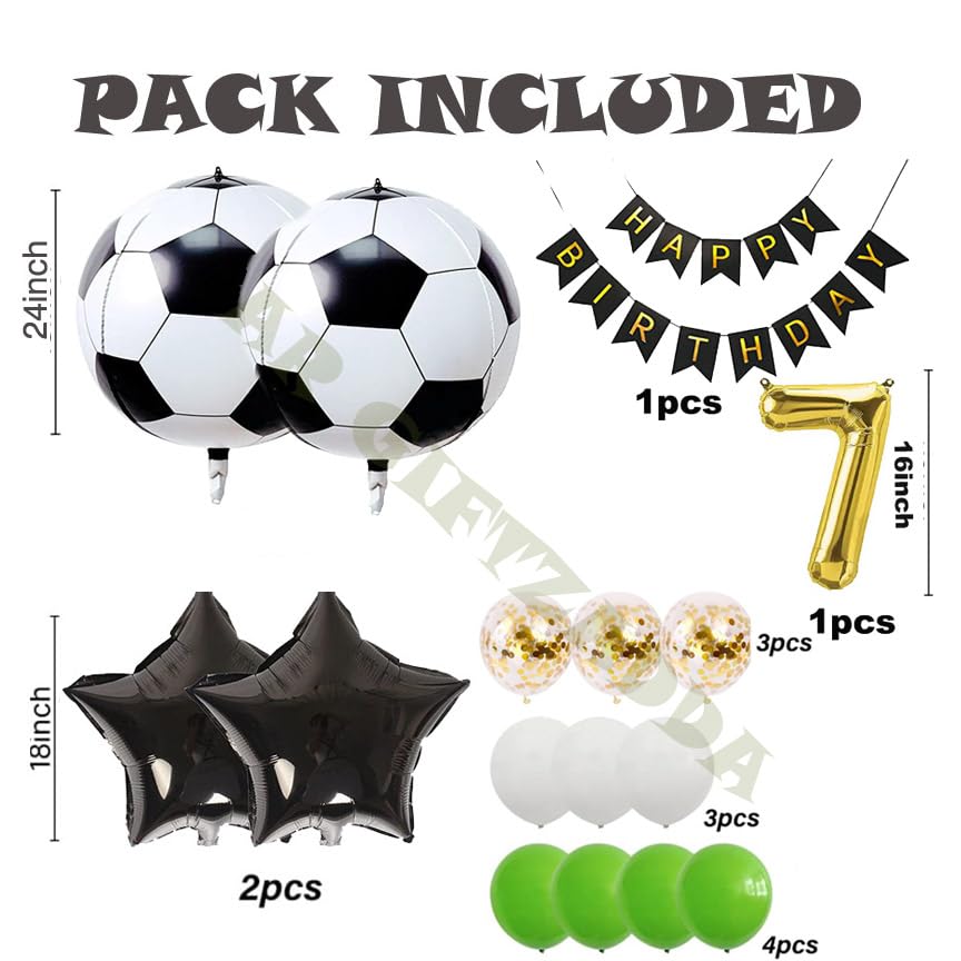 Image of AR GIFTZADDA 4D Football Black White Green Balloons Bouquet for 7th Birthday, 24 Inch Soccer Foil Balloons Football Party Decorations for Boys World Cup Theme Party (7th Bday kit, Football Foil)