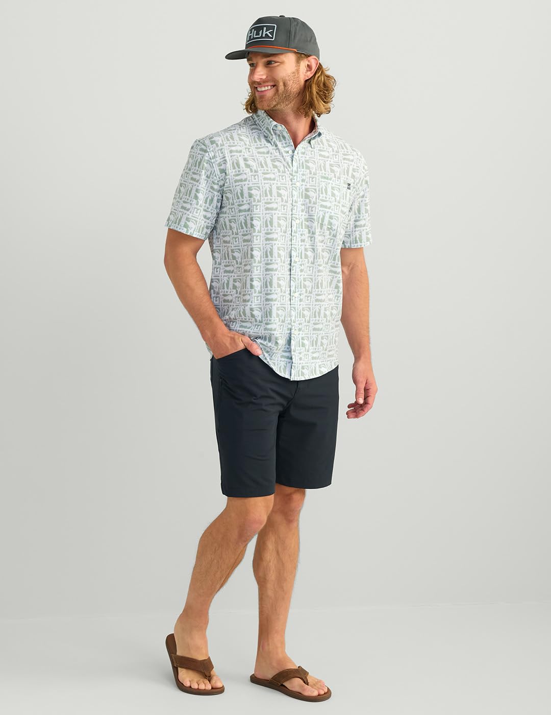 HUK Herren Kona Pattern Short Sleeve Fishing Button Down Shirt Kona-Muster, kurzärmelig, zum Angeln, Button-Down-Shirt (1er Pack)