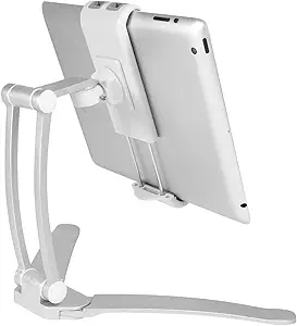 Macally 2-in-1 Kitchen Tablet Holder & Wall Mount iPad Stand / Under Cabinet Holder- Perfect for Recipe Reading on Countertop or Using on Office Desktop- Fits iPad Pro/Air Samsung Tab up to 7.5" Wide