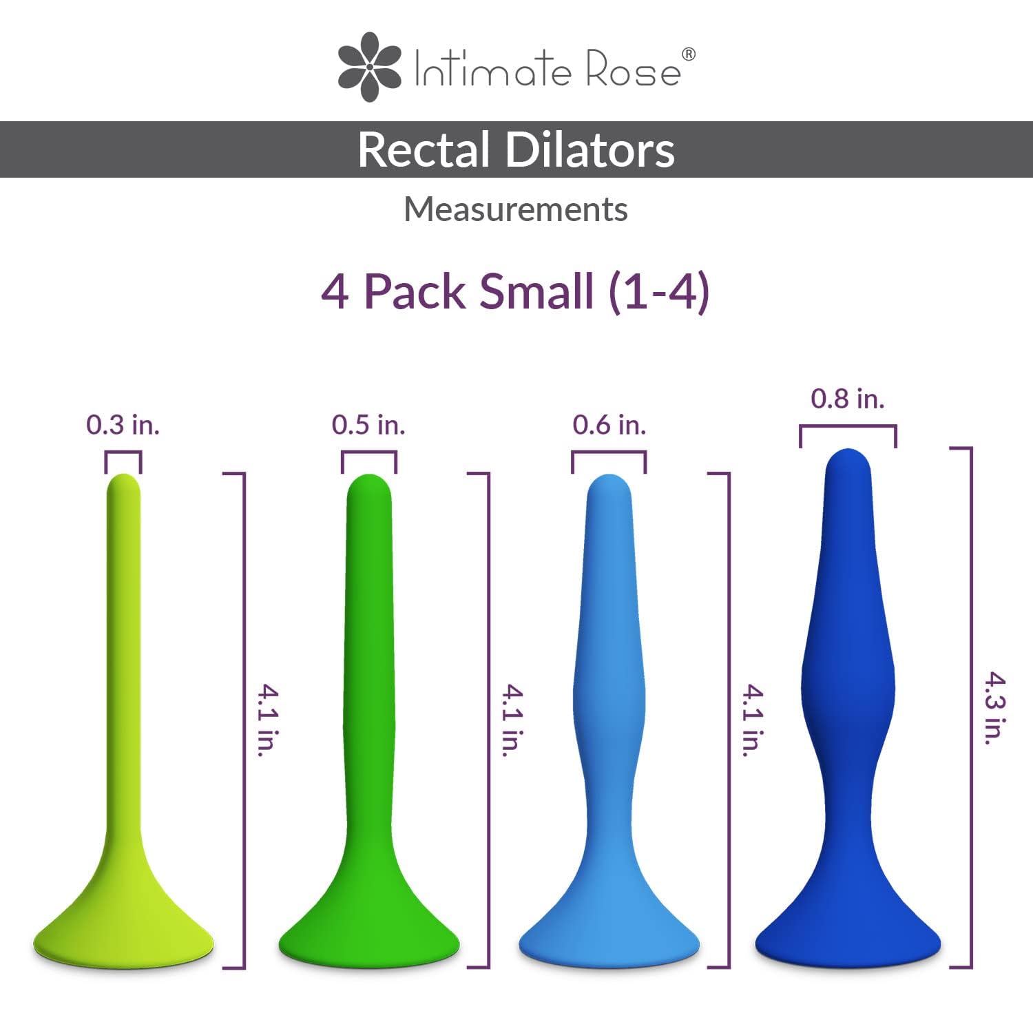 Rectal Dilator Trainer Set für Männer und Frauen - Beckenbodentherapie Werkzeug - Medizinisches Silikon - 4er Pack, Größen 1-4