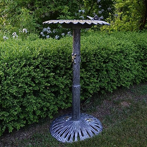 Image of Oakland Living Sunflower Butterfly Bird Bath, Antique Pewter, Silver