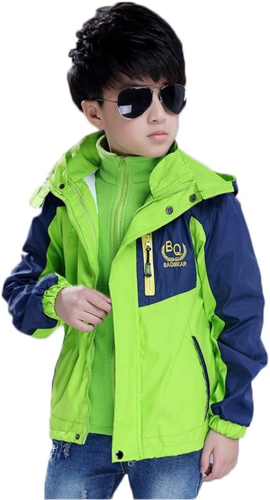 Bakerdani Boys Two-Piece Jacket High Collar Hooded Velvet Warm Three-in-one Coat