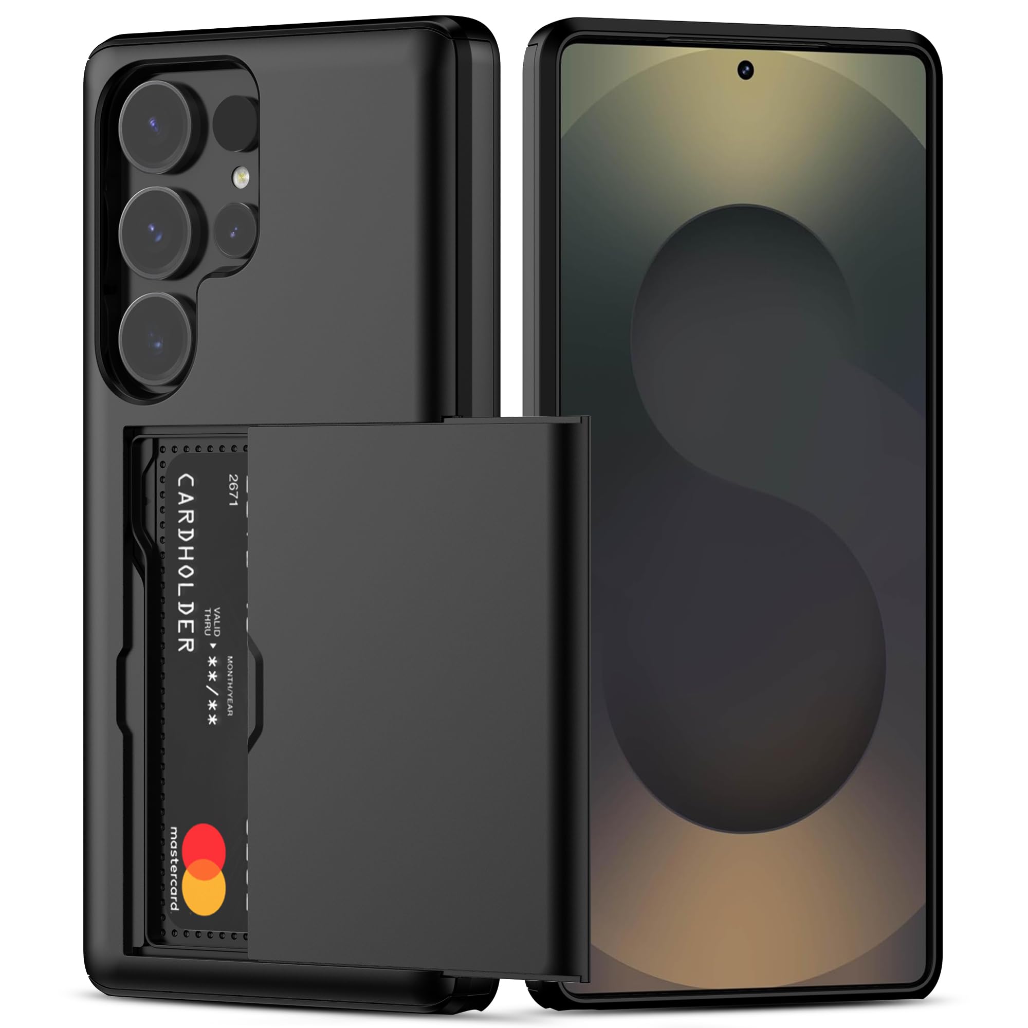 Nvollnoe for Samsung S25 Ultra Case with Card Holder Dual Layer Heavy Duty Protective Case Hidden Card Slot