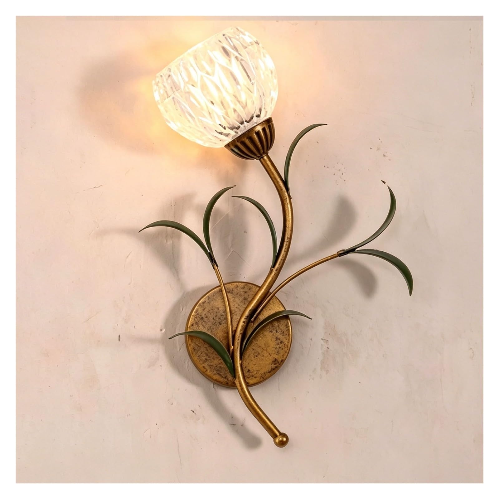 LUOYAOB Mid Century Gold Floral Wall Sconce Vintage Iron Glass Flower Wall Light Fixture for Bedroom Living Room Hallway Dining Cafe Ambient Wall Mounted Light Left Side Version(1LIGHT-b)