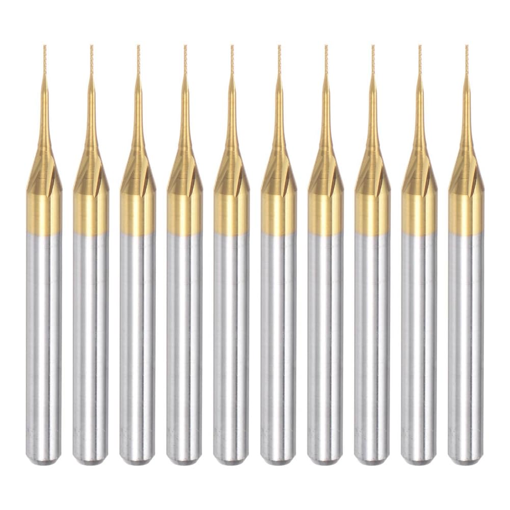 10 Stück Titanbeschichtete Hartmetall-Schaftfräser, Gravurfräser, CNC-Fräser für Leiterplattenmaschinen, 1/8 Schaft 0,3 mm
