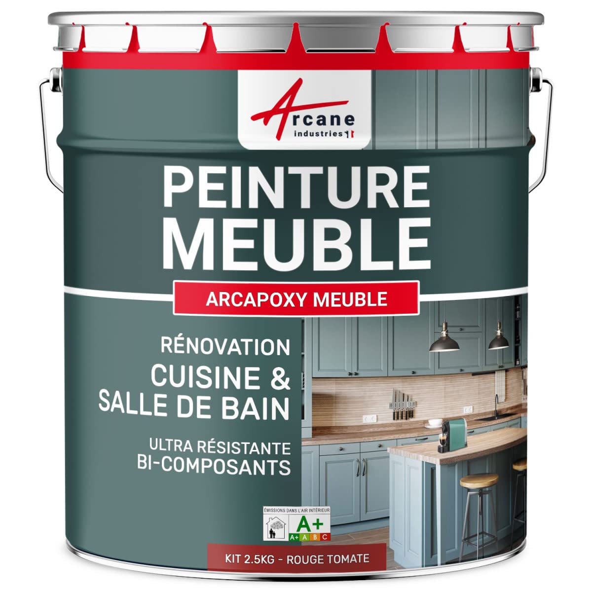 Peinture Meuble Cuisine, Salle de Bain - Résine Epoxy Bi-​composant - ARCAPOXY MEUBLE - 2.5 kg (jusqu'à 30 m² en 2 couches) Rouge Tomate - RAL 3013 - ARCANE INDUSTRIES