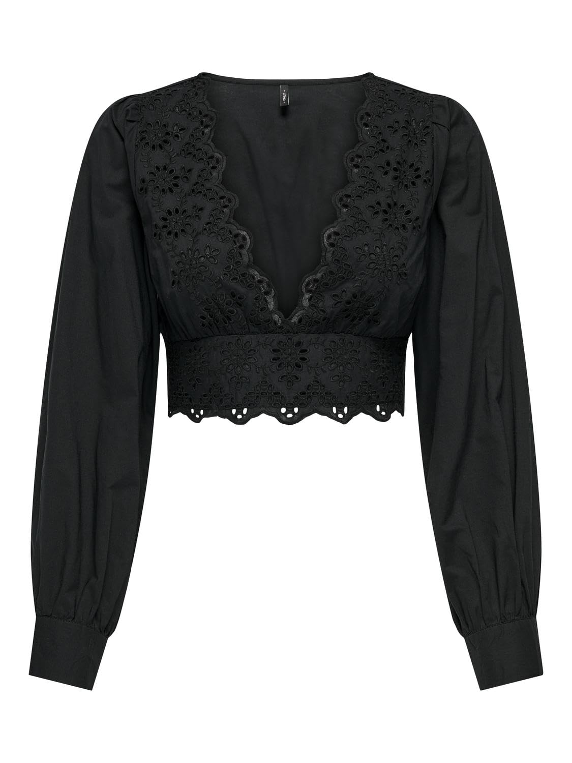 ONLLOU LIFE EMB L/S V-NECK SHORT TOP PTM Tişört Kadın