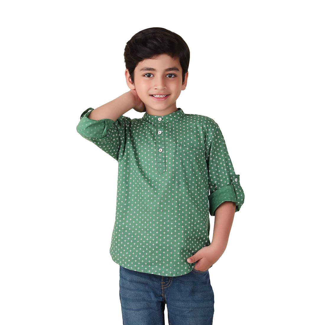 Fabindia Boy's Printed Regular Kurta (1030974Seagreen_Green 6 8 Years)