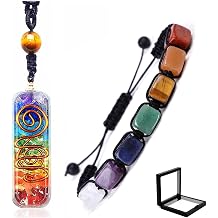 7 Chakra Pendant Necklace Healing Bracelet Set Orgone Energy Protection Necklace Yoga Adjustable Bracelet for Women Men