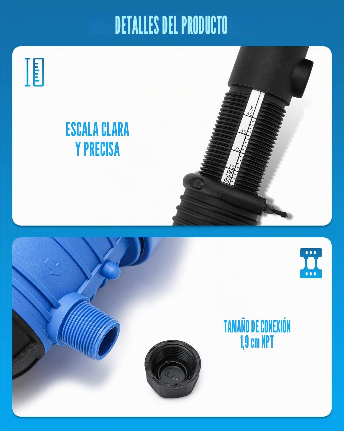 NEWTRY Inyector de fertilizante ajustable de 0.4% ~ 4% alimentado por agua Dispensador de líquido químico 4.4~660.43 galones/h