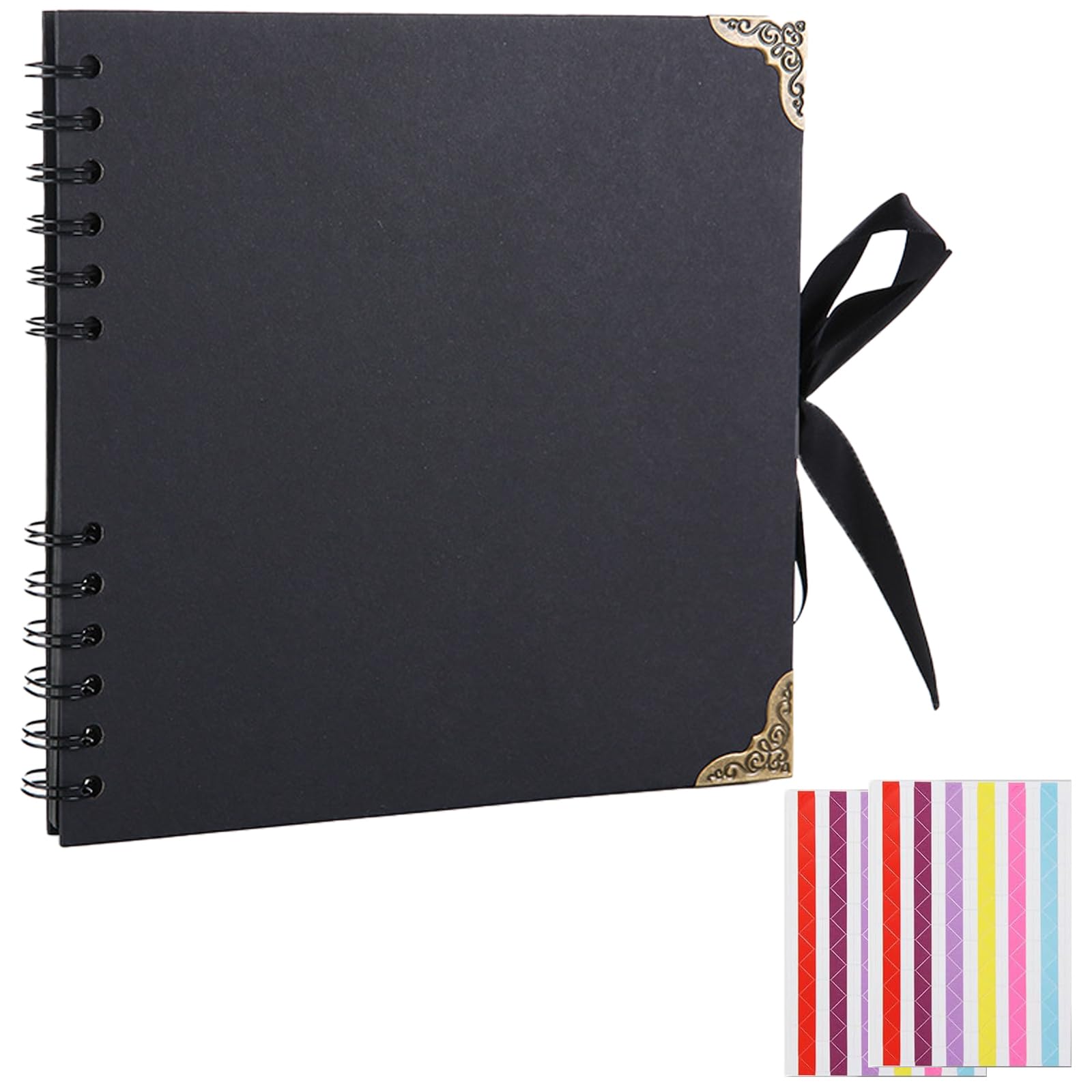 Scrapbook Photo Album, 60 Pages Thick Kraft Paper Spiral Bound Scrap Book, Wedding Picture Scrapbooking Album, Memory Book Ideal for Writing, Drawing, Photos Souvenirs & Memories (21 x 21 cm) (Black)
