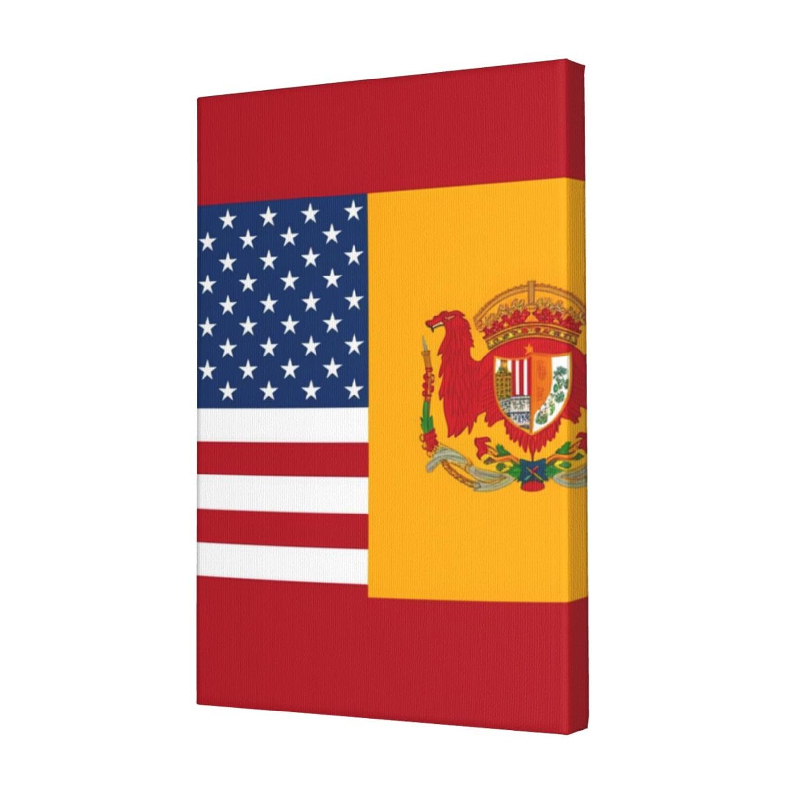 KLOPH American Spain Flag Canvas Wall Art for Living Room 12"x18" Modern Artwork Painting for Bathroom Hanging Canvas Prints Aesthetic Wallart for Bedroom Kitchen Office Wall Decor