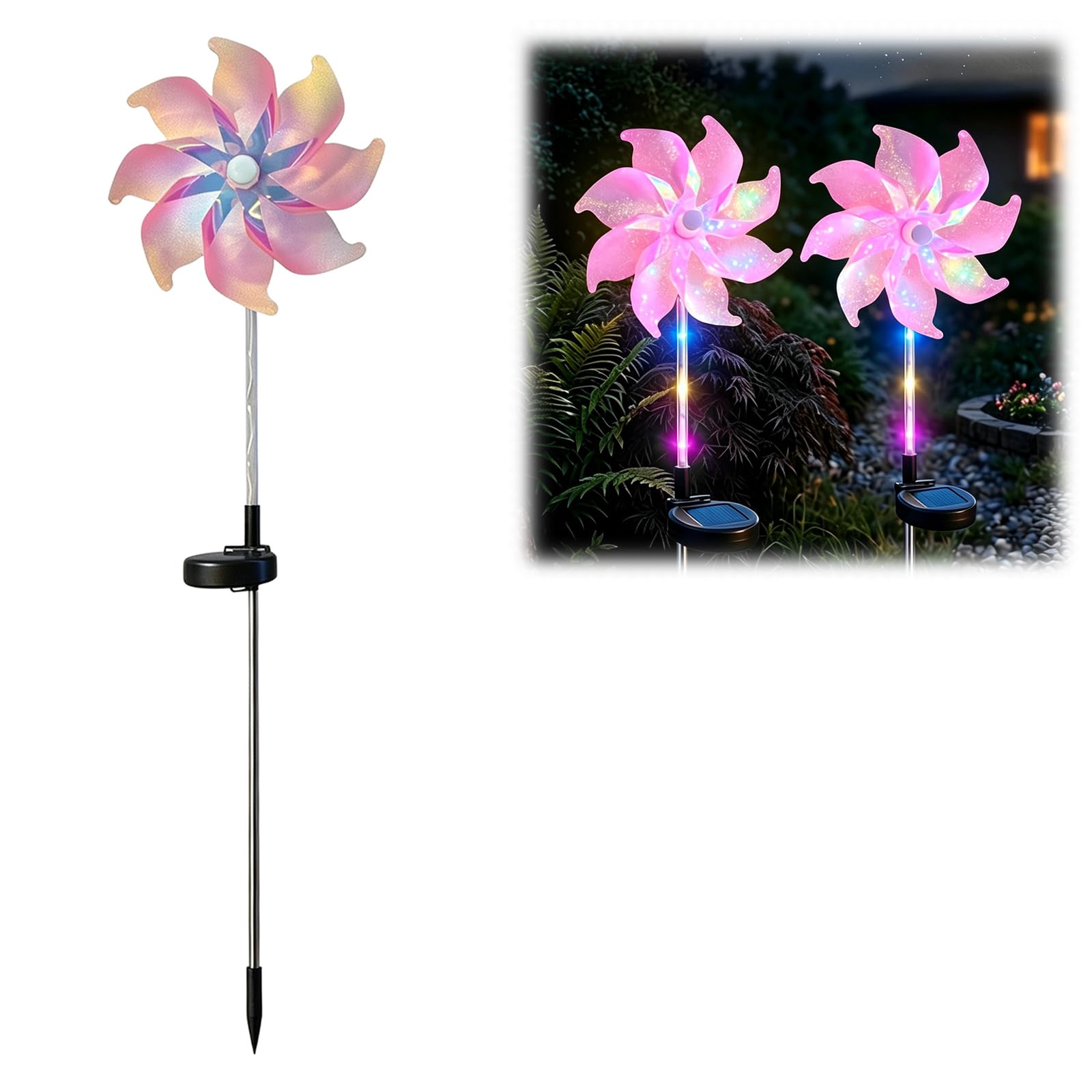 LZTET Solar Rainbow Pinwheel Light,LED Windmill Stake