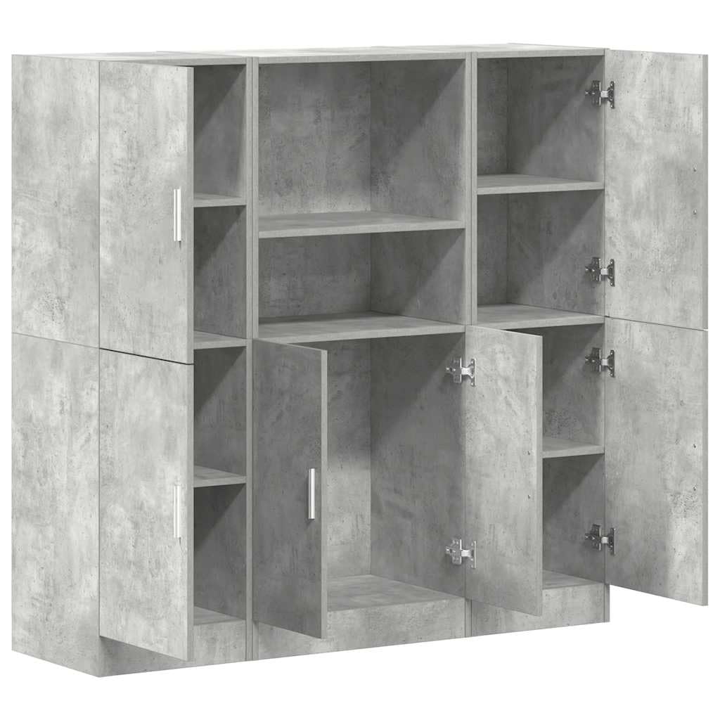 Set di 3 mobili da cucina in legno, 133 x 41,5 x 131,5 cm, scaffale da cucina con ripiani e ante, sistema moderno per cucina e ufficio, grigio cemento