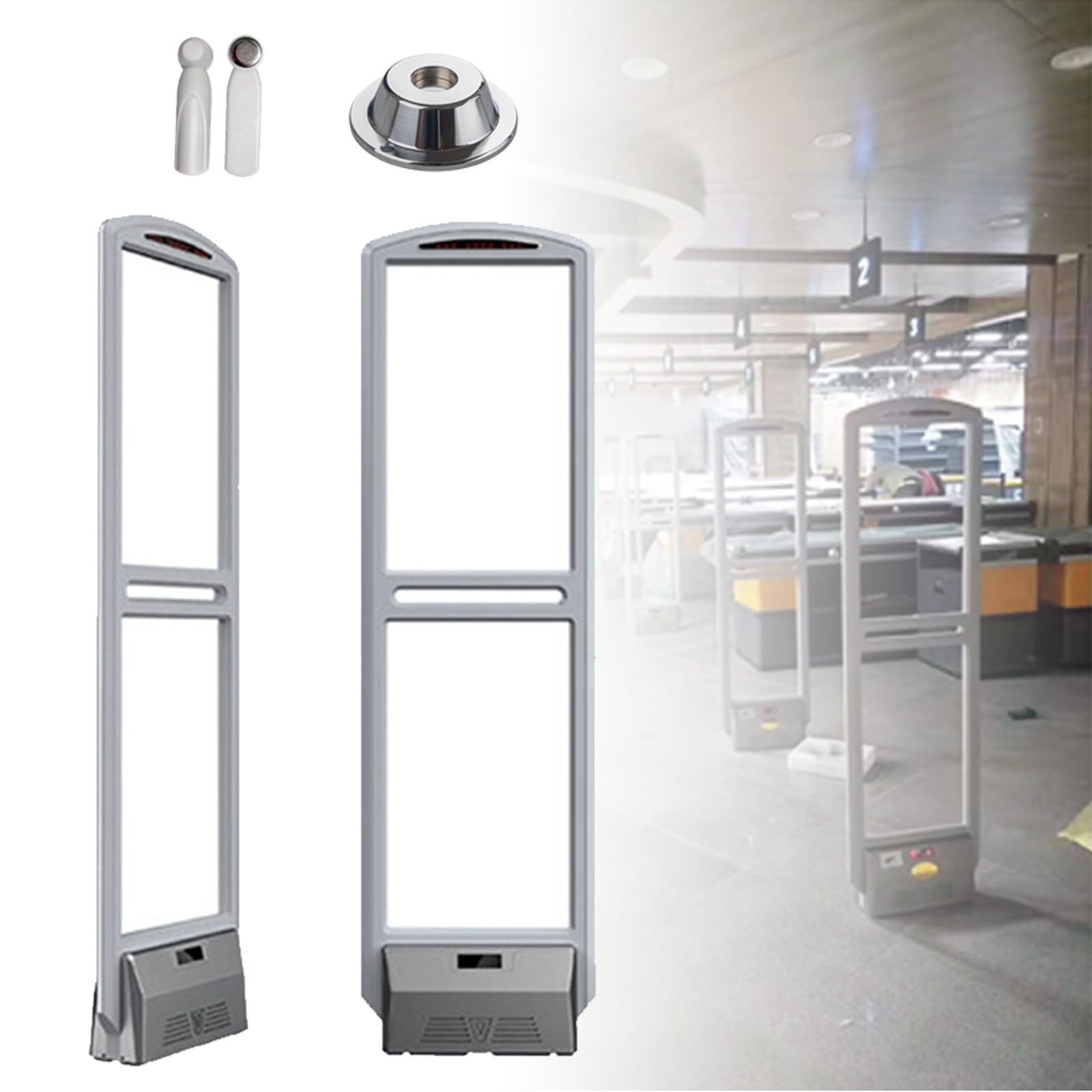 Kit de Equipo Antirrobo para el Comercio Minorista, Sensor Detector Antirrobo EAS 58KHZ con Etiquetas de Seguridad para Ropa, Sensores de Alarma de Sonido y Luz con 100 Etiquetas