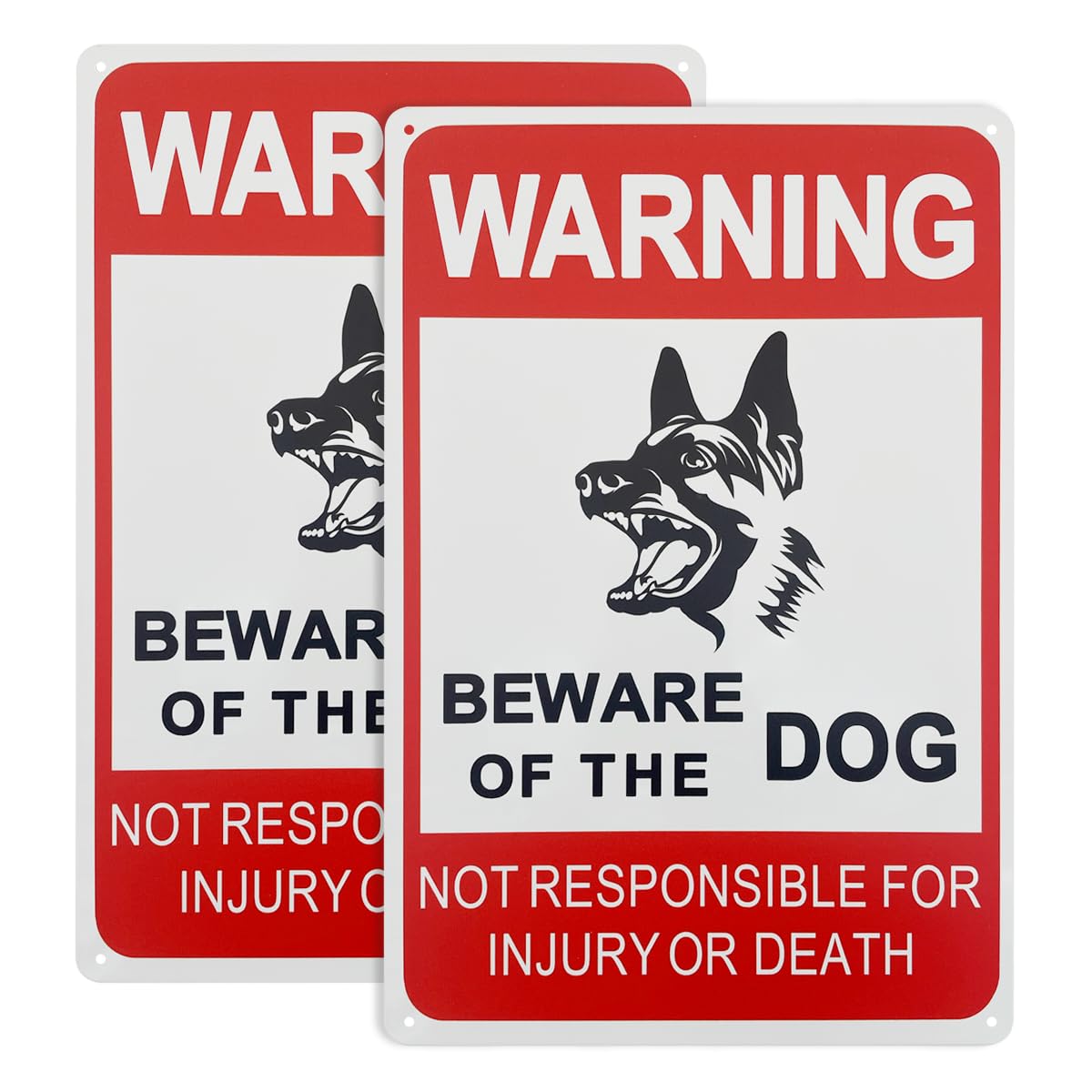 Beware of Dog Sign, 2-Pack 12*8 Inches Rust Free Aluminum, Reflective, Waterproof, UV Protected, Not Responsible for Injury Or Death Metal Warning Sign for Fence, Gate for Garden and Yard Wall Decor