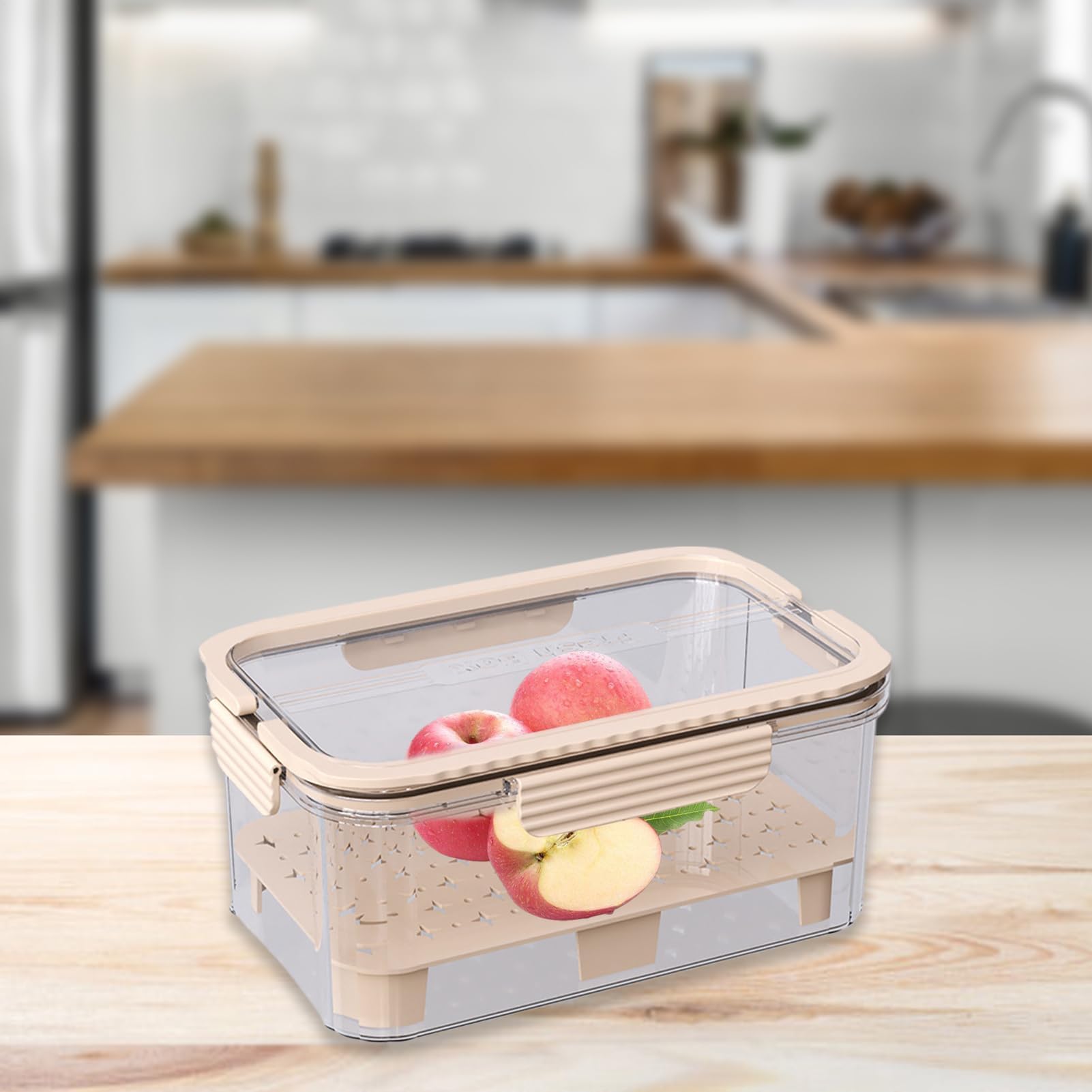 Chrupiące pudełko do przechowywania świeżych produktów – wielofunkcyjny pojemnik z tacą drenażową na warzywa, owoce i mięso - idealny do kuchni, kempingu i pikników