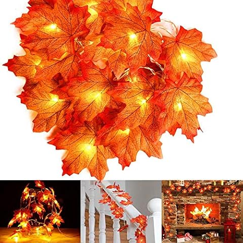 Fall Maple Leaves String Lights Thanksgiving Decorations Lights Total 20 Ft & 40 LED with Twinkling Modes for Holiday Party Home Indoor Décor-2 Pack Cover