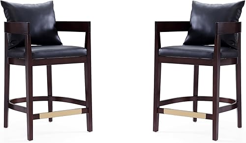 Miniatura 9 de Manhattan Comfort Ritz - Taburetes de bar modernos de mediados de siglo de 27 pulgadas con altura de mostrador, elegante asiento acolchado de piel