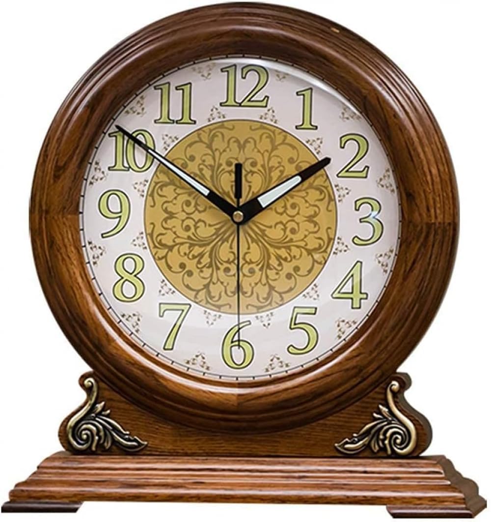 Battery Operated Silent Table Clock?Mantel Clock, Large Dial Shelf Decorative Vintage Wooden Table Clock - for Living Room Decor