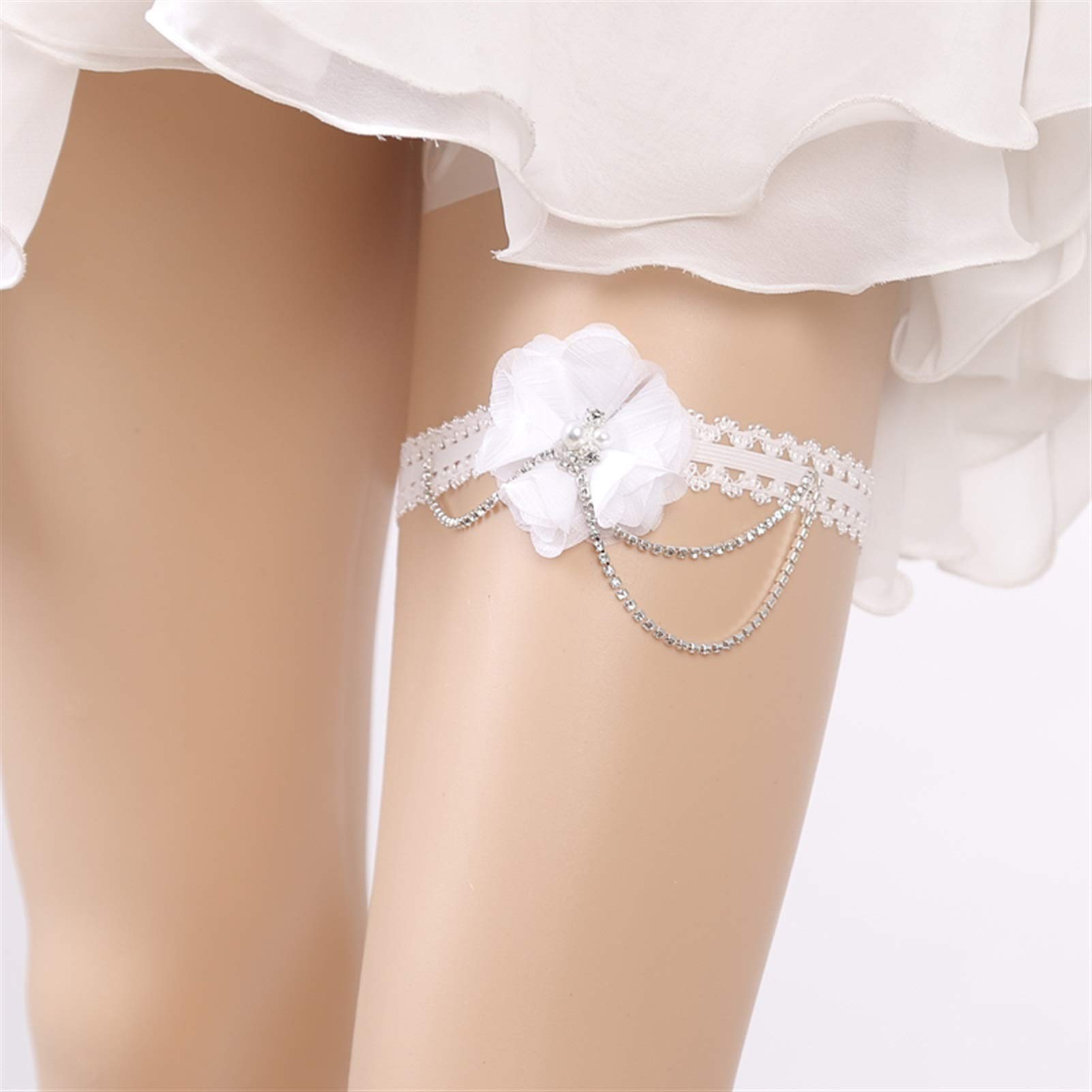 (2 sztuki) damski pas do pończoch sexy biały koronkowy rhinestone pas do pończoch akcesoria ślubne dla nowożeńców dekoracja nóg noga rękaw udo pas do pończoch (kolor: biały, rozmiar: (2 szt.)) (biał