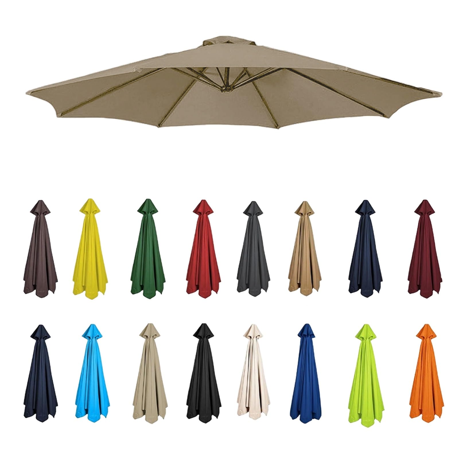 Replacement Garden Parasol Canvas, 2/2.3/2.5/2.7/3/3.50m Umbrella Replacement Canopy, Replacement Canopy Top For 6/8 Ribs(Top color,6 RIBS-300CM)