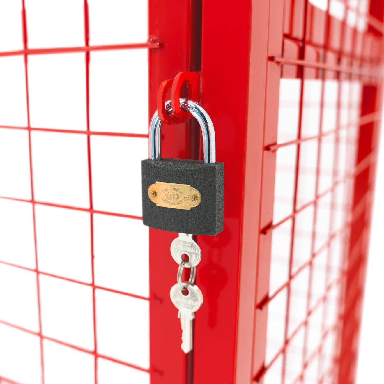 Cage Métallique de Rangement Gaz Acier Rouge - 100 x 140 x 50 cm Butane Propane Intérieur Extérieur Coffre Sécurisé 3 x 19 kg [Autocollant Sécurité, Cadenas & Clés INCLUS]