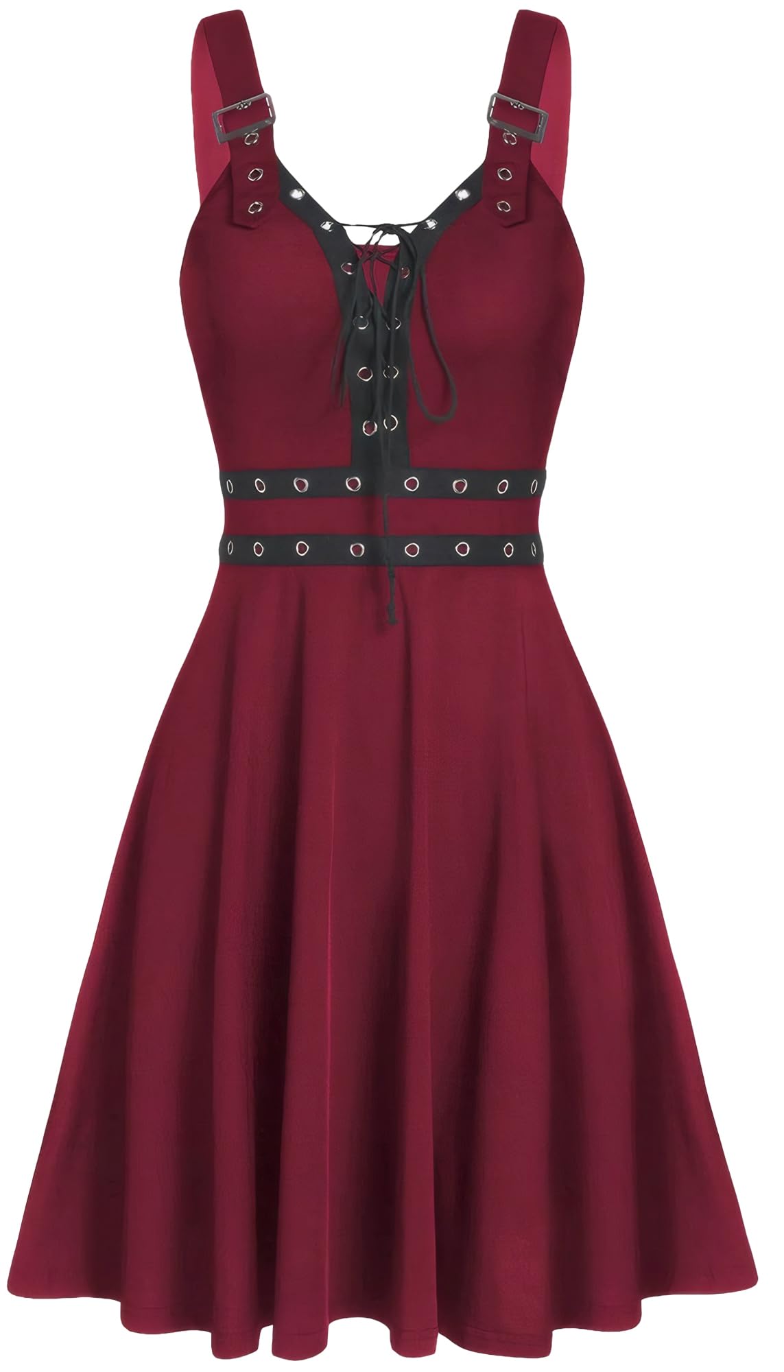 Womens Plus Size Renaissance Sleeveless Clothing Bandage Lace Up Dress Halloween V Neck Dresses Gothic Cocktail Outfits Red XXL