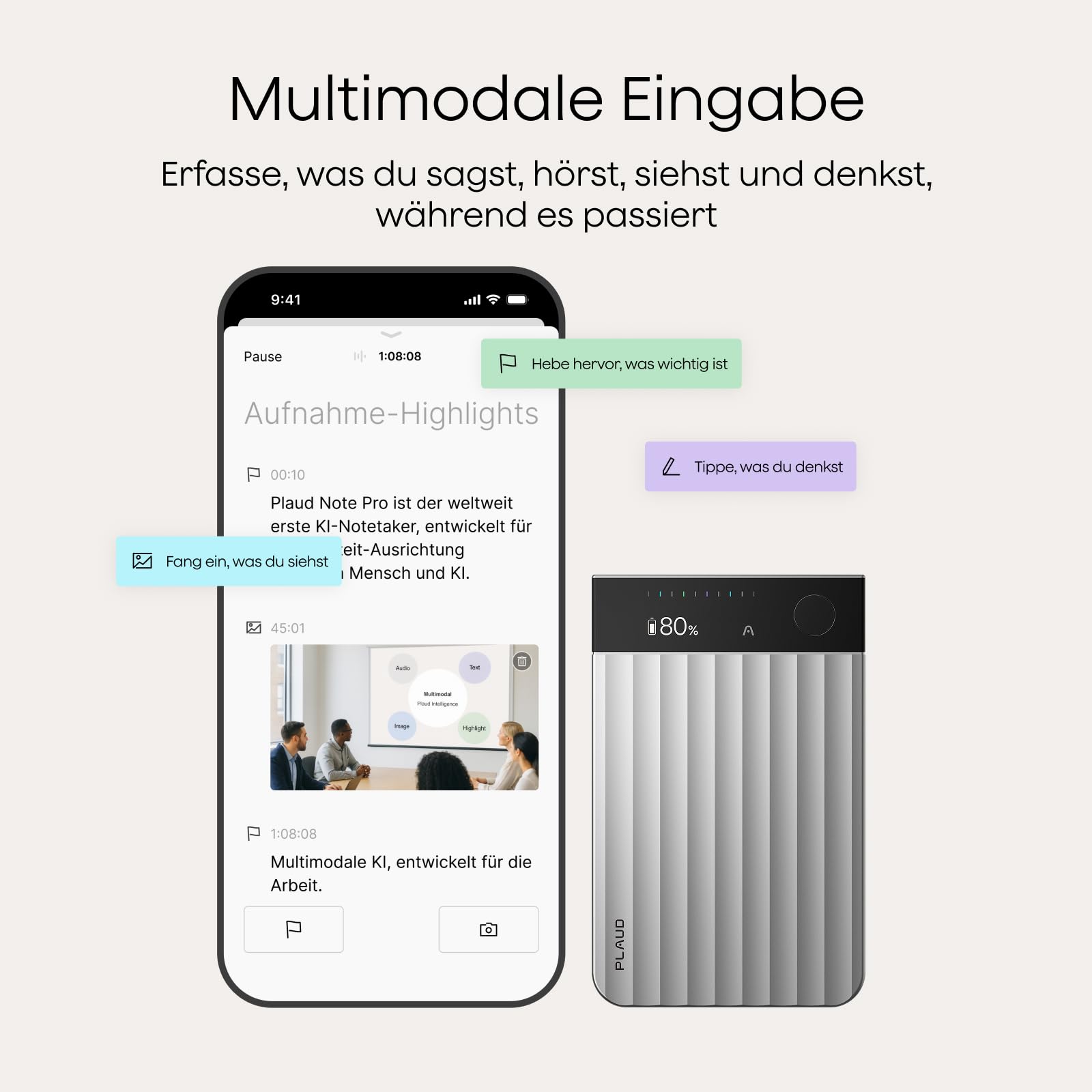 Plaud Note Pro und Magnetische Hülle im Bundle (Dunkelblau), KI Digitales Diktiergerät App-Steuerung, KI-Notizgerät, KI-Transkription & Zusammenfassung, 112 Sprachen, 64GB Speicher, Audiorekorder