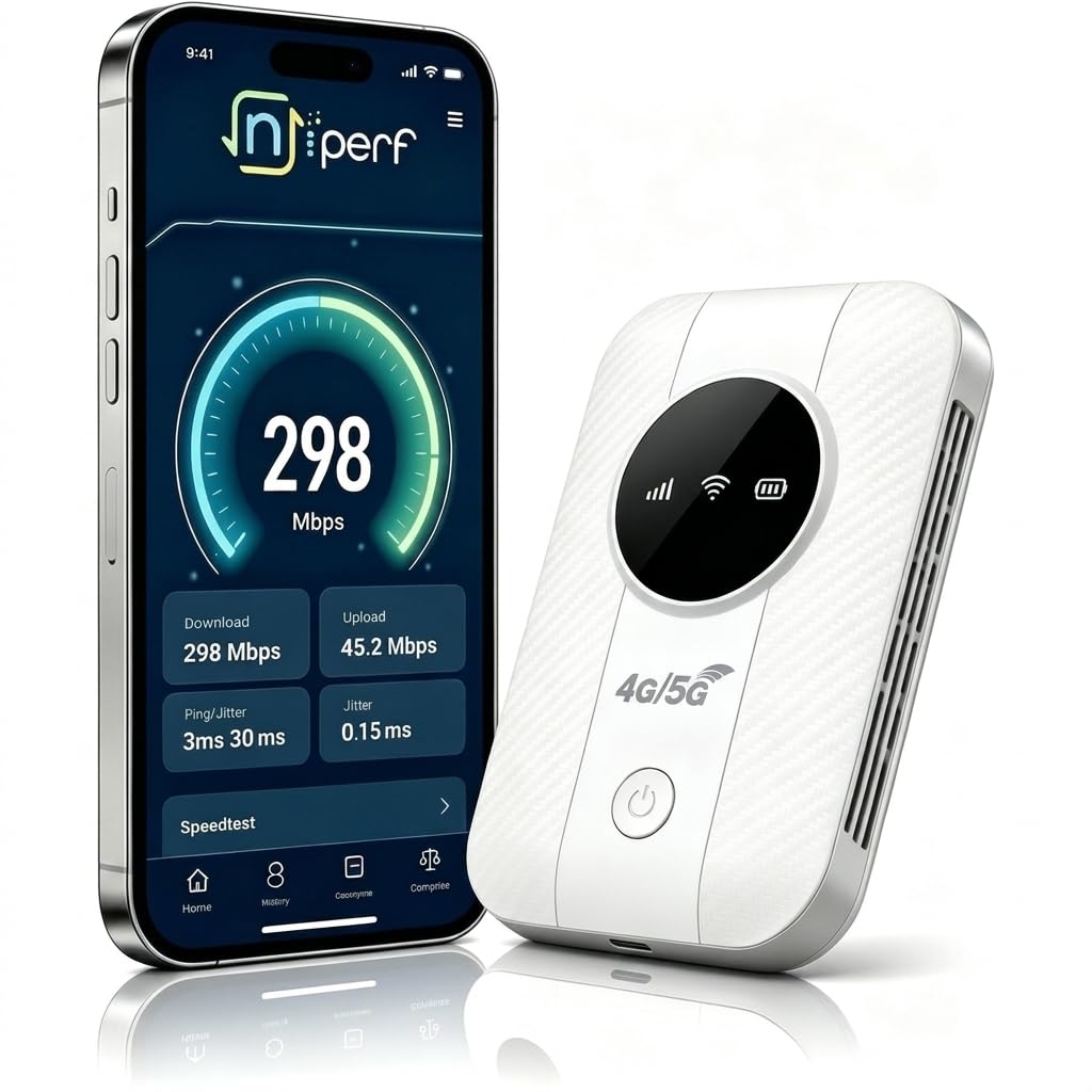 Routeur 5G Pocket WiFi débloqué sans abonnement, Modem 5G/4G Haut débit Compatible Carte SIM, Hotspot Mobile WiFi 6 Multi-appareils Jusqu’à 28 connexions pour Voyage et télétravail