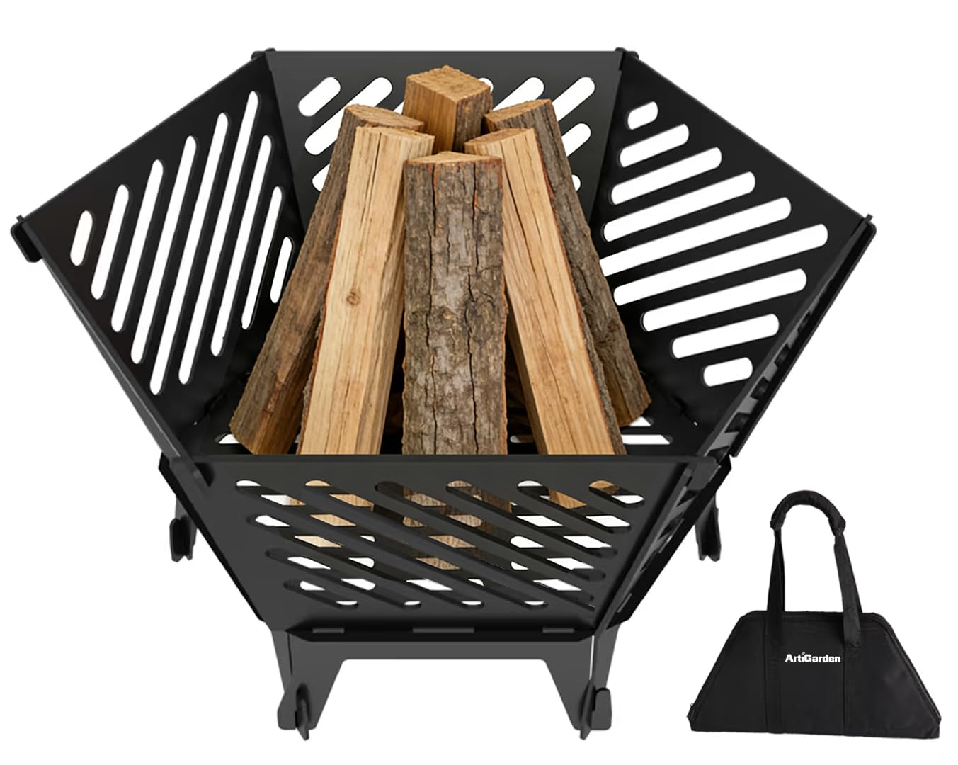 Artigarden Brasero portátil de 57 cm de grosor para camping, con bolsa de viaje, para patio, jardín, barbacoa, hoguera