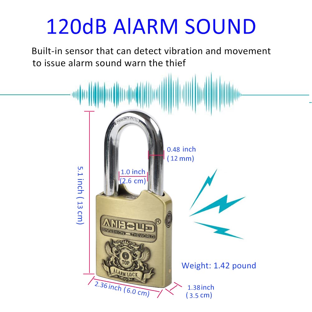 Produktbild von Alarm-Vorhängeschloss Mit 110 DB Sirene – Wasserdicht, Schwarz, Für Fahrrad, Motorrad, Tor & Mehr