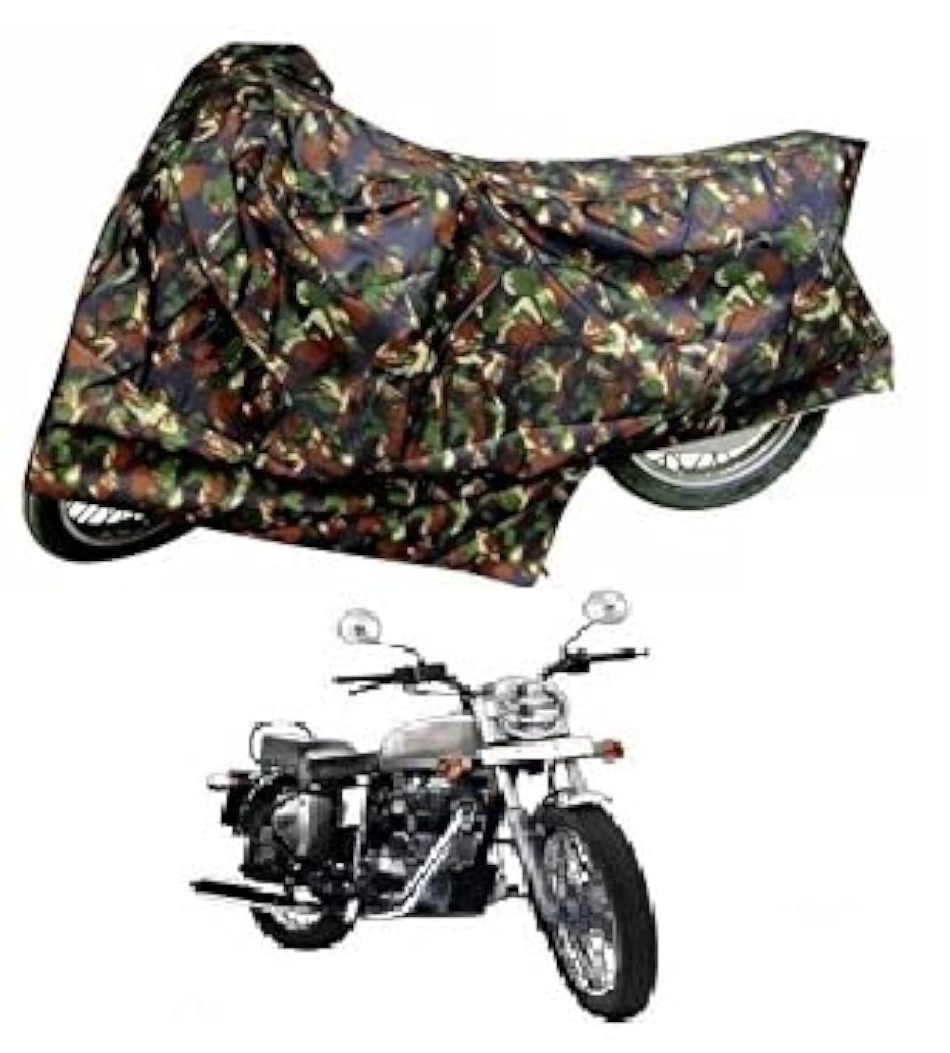 Auto Hub Bike Cover Compatible with RE Bullet Electra, Heatproof, Mirror Pocket, Belt & Buckle, Bullet Electra Bike Cover - 1 Unit, Jungle Print