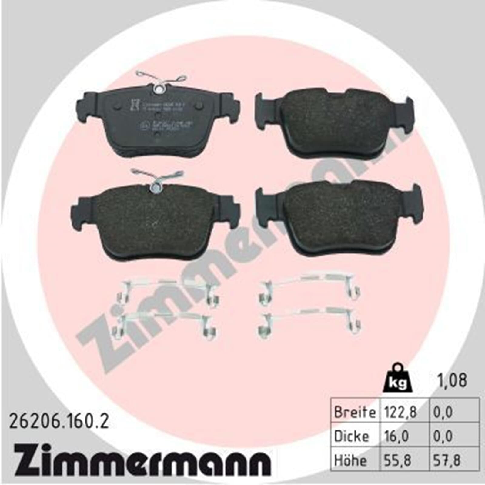 Zimmermann Sport Bremsscheiben + Beläge hinten | 100.3309.52 + 26206.160.2 für Golf 8 A3 Octavia