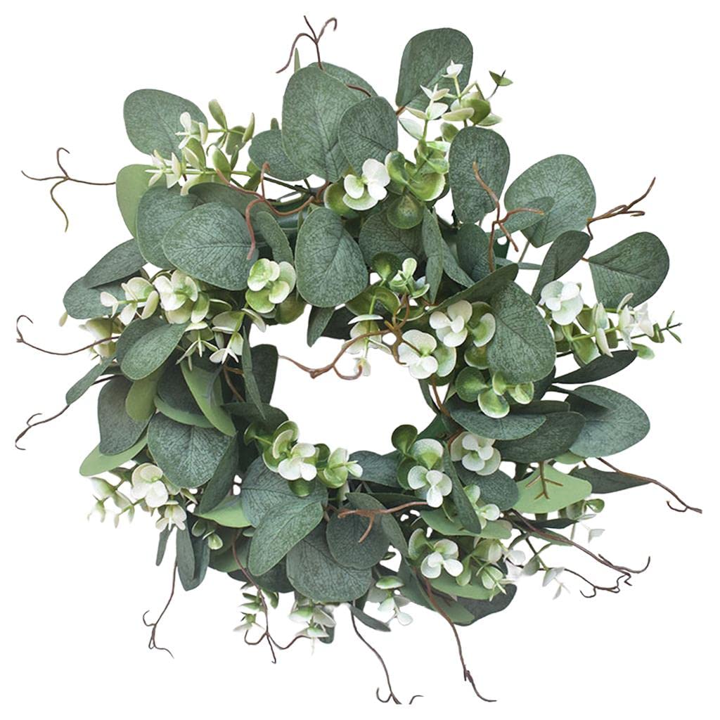 Fenteer Eucalyptus Wreath Artificial Front Door Wreath 13" Green Leaves Wreath Farmhouse Greenery Garland For Hanging Wall Window Party Decoration