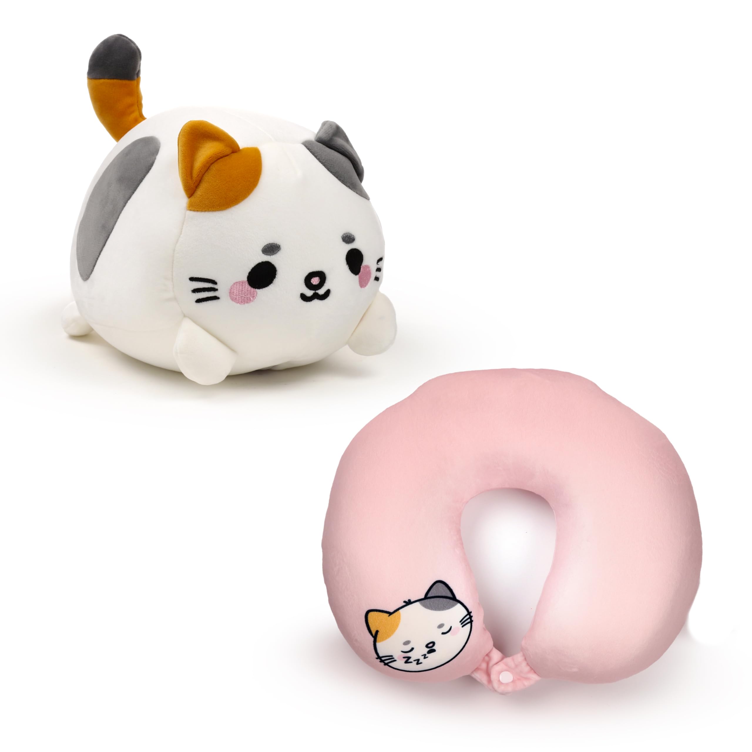 Puckator Swapseazzz Adoramals Cat 2-in-1 Plush Travel Pillow & Toy - Neck Flight Airplane Pillow For Travel - Kids Neck Pillows Cushion For Sleeping Neck Pain Adults - Airport Essentials