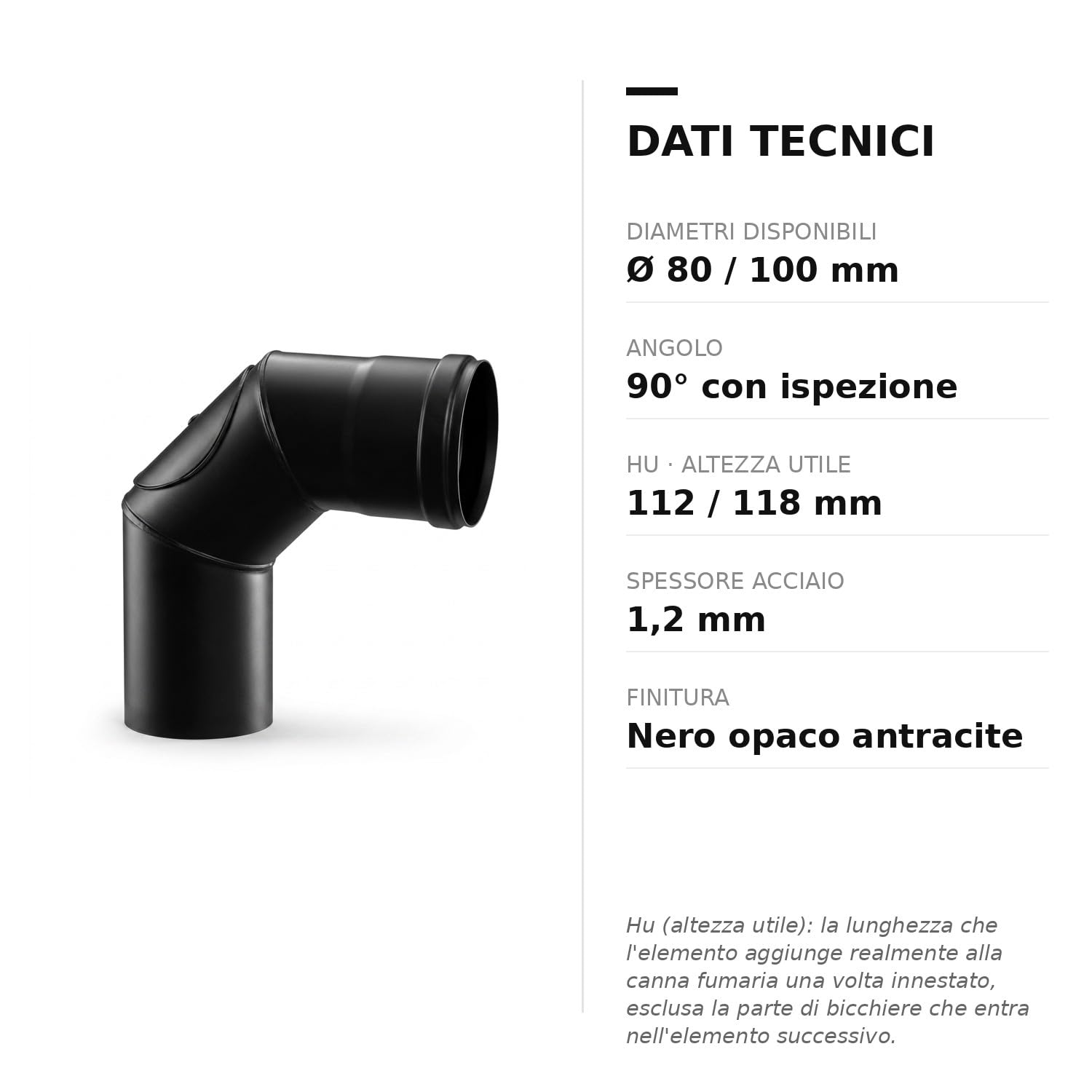 MAKA Curva 90 Gradi Ispezione Canna Fumaria Pellet Nero Ø 80 mm