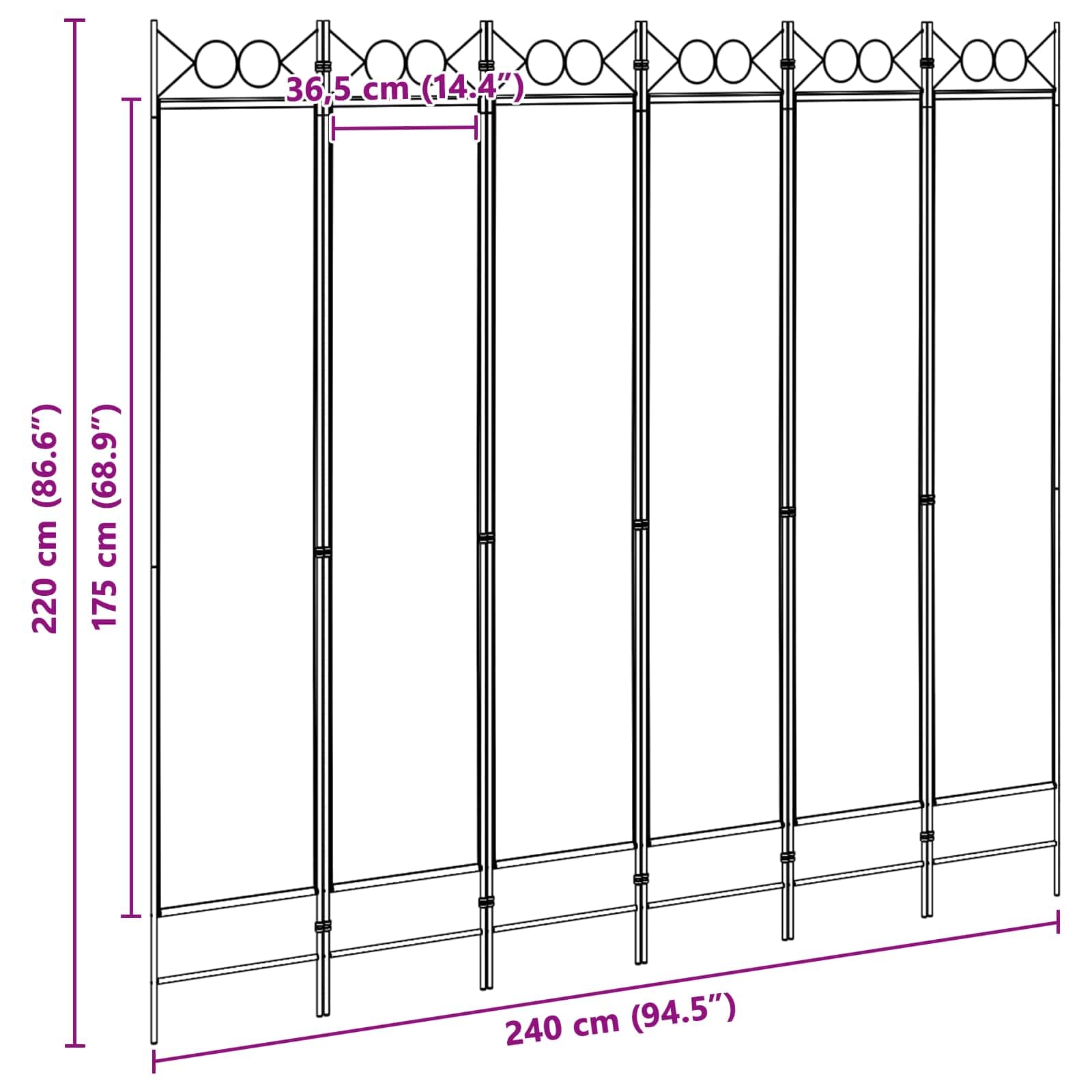 Paravent 6 pièces beige 240 x 220 cm en tissu pliable brise-vue polyvalent pour salon, chambre à coucher, bureau, balcon, occultant, séparation, autonome, intérieur et extérieur