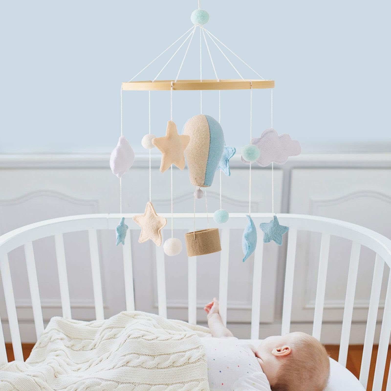 Mobile Aus Holz Fürs Babybett mit Filzkugeln, Und Hängedekoration, Geeignet für Neugeborene, Stil b